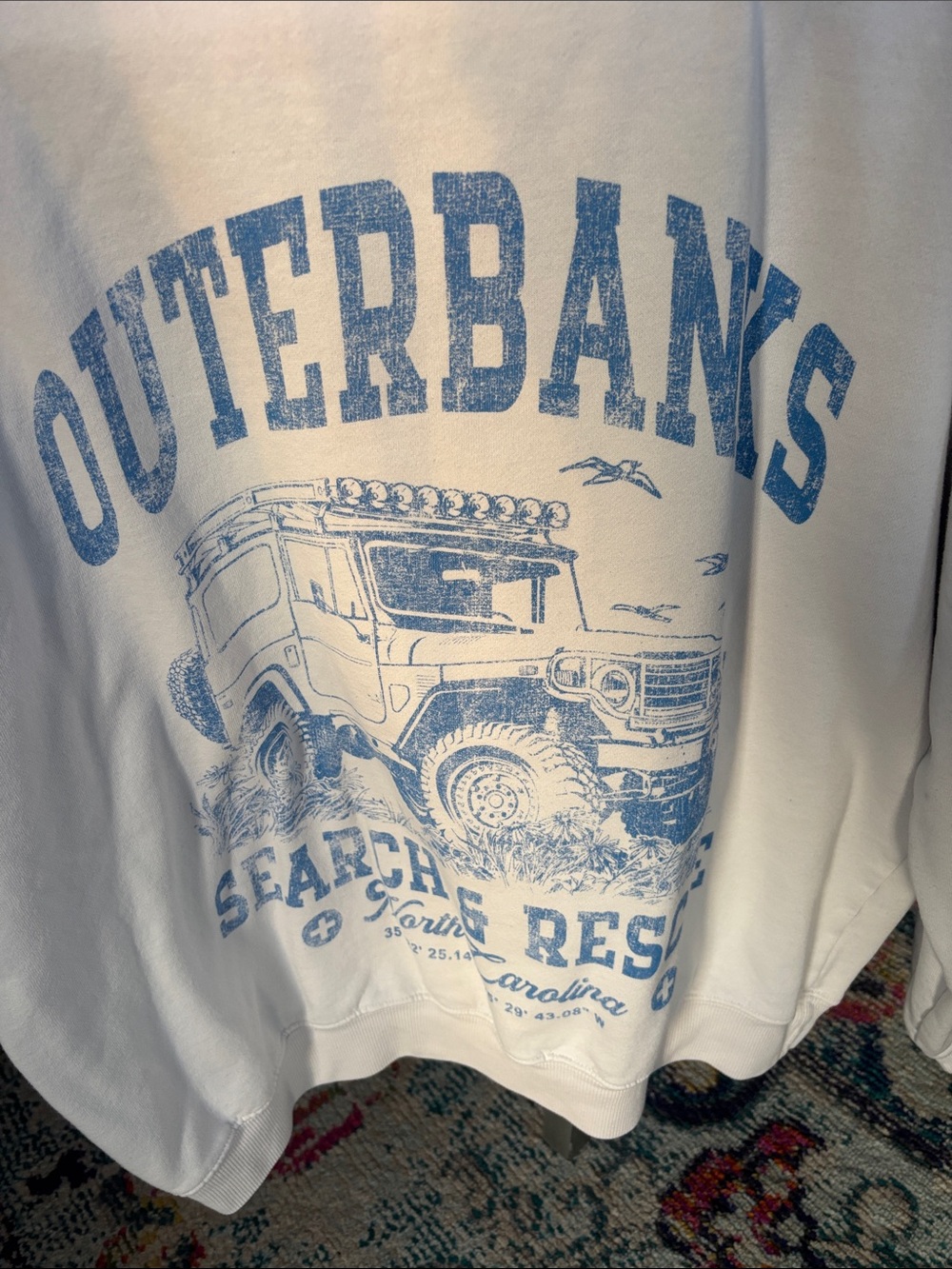 Altar'd State White Crewneck with Light Blue 'Outerbanks' Graphic - Picture 6 of 7